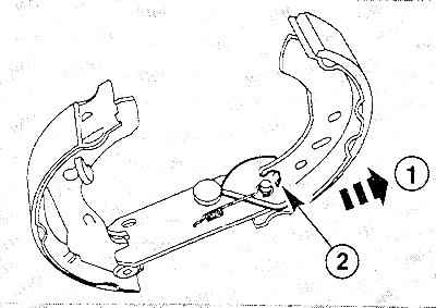 Снять переднюю тормозную колодку с нажимной штанги (стрелка 1). При этом повернуть регулировочную…