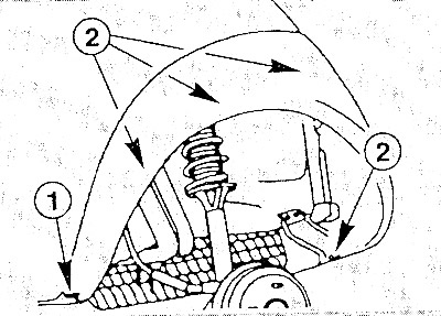 Выкрутить слева и справа по одному болту (1).