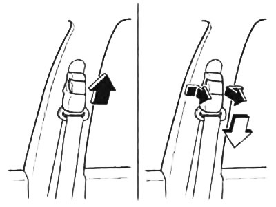 Для регулировки высоты точки крепления ремня нажмите на стопорную кнопку или потяните за нее и…