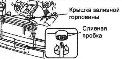 4. Ослабьте сливную пробку радиатора и слейте охлаждающую жидкость из радиатора в подходящую…