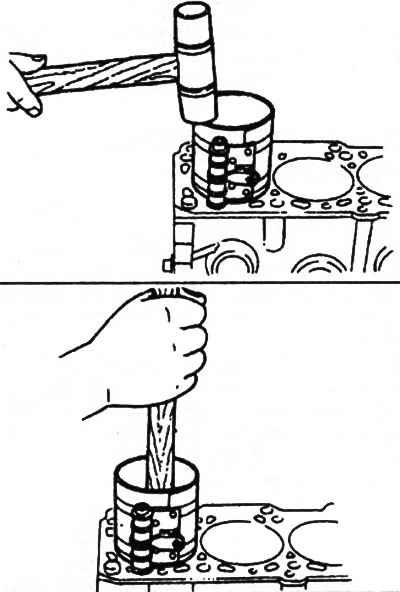 б) Лёгкими постукиваниями заведите поршень в цилиндр.
