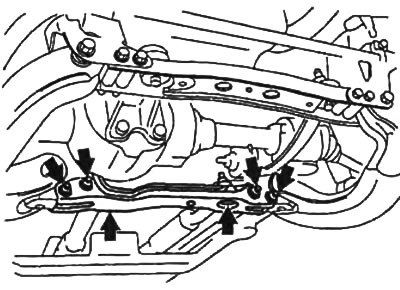 2. Отверните болты и гайки, указанные на рисунке.
