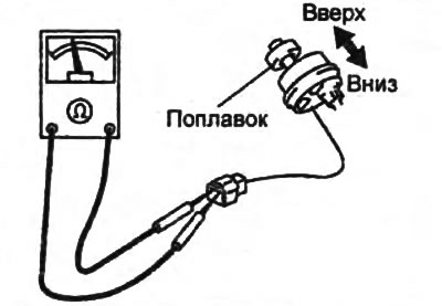 5. С помощью омметра убедитесь в проводимости датчика при изменении положения поплавка.