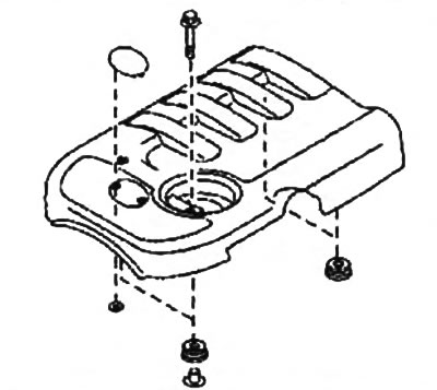 1. Снимите отделочную панель двигателя.