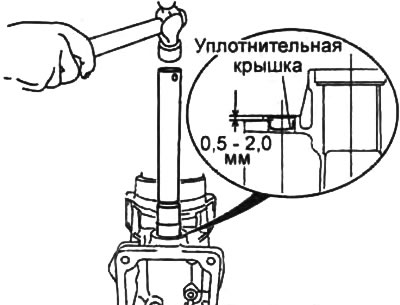 При помощи оправок и молотка установите уплотнительную крышку, как показано на рисунке.