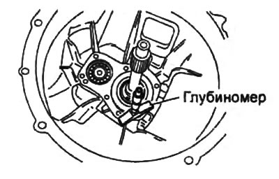 б) При помощи глубиномера измерьте выступание наружного кольца подшипника первичного вала (величина…