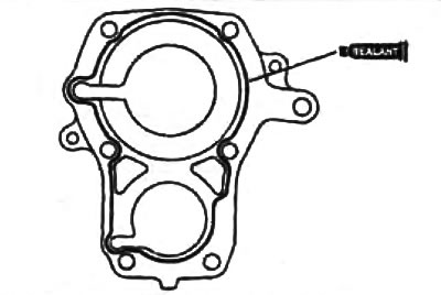 к) Нанесите герметик на контактную поверхность переднего корпуса подшипников, как показано на…