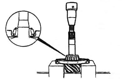 9. Используя спецпреспособленее снимите задний подшипник ведущей шестерни.