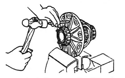 11. Используя медный стержень и молоток выбейте штифт крепления оси сателлитов.