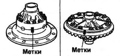 13. Перед снятием нанесите установочные метки но ведомую шестерню главной передачи, корпус…