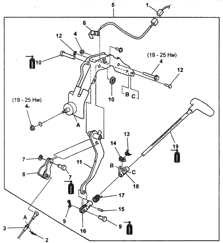 Рычаг стояночного тормоза.