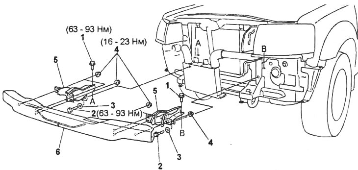 Снятие и установка усилителя переднего бампера.