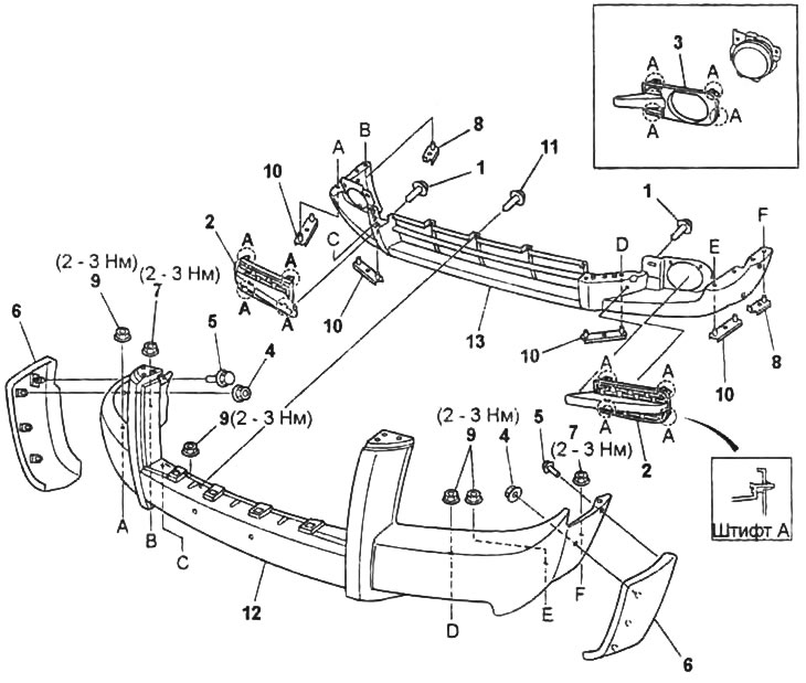 Disassembly and assembly of the front bumper (Mazda BT50 (1) 20062011