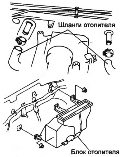 4. Снимите блок отопитепя как показано на рисунке.