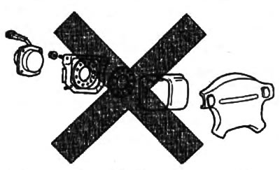 6. Никогда не разбирайте узел подушки безопасности в рулевом колесе.