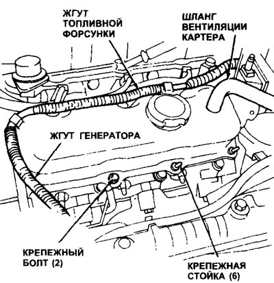 3.4. Снимите жгут проводов и шланг вентиляции картера с передней клапанной крышки