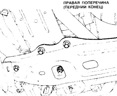 13.8. Открутите монтажные болты и гайки на переднем конце поперечины
