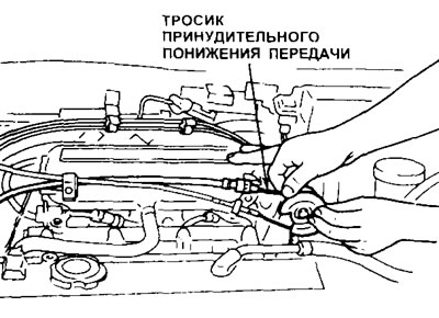 7.11 Отсоедините тросик принудительного понижения передачи