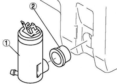 Fig. 7.65. Removing the rear window washer motor: 1 – rear window washer motor; 2 – sealing ring