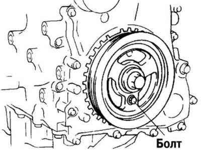 Рис. 2.196. Установка стопорного болта на шкив коленчатого вала