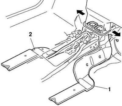 Рис. 3.33. Снятие нижних воздуховодов: 1 – правый воздуховод; 2 – левый воздуховод