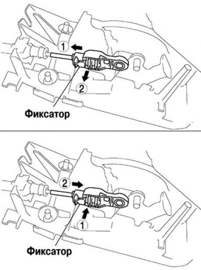 Fig. 3.34. Unlocking and locking the gear selector cable lock
