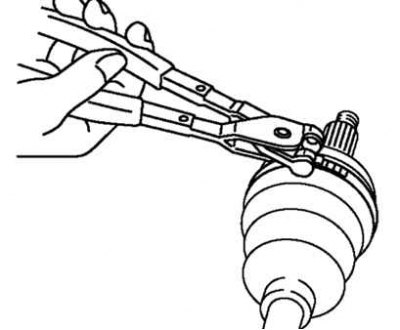 Рис. 3.146. Снятие хомута чехла (со стороны колеса) специальными плоскогубцами
