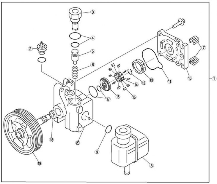 Где находится клапан гидроусилитель руля Removal and installation of the hydraulic booster pump (Mazda6 GG (Atenza) 2002-
