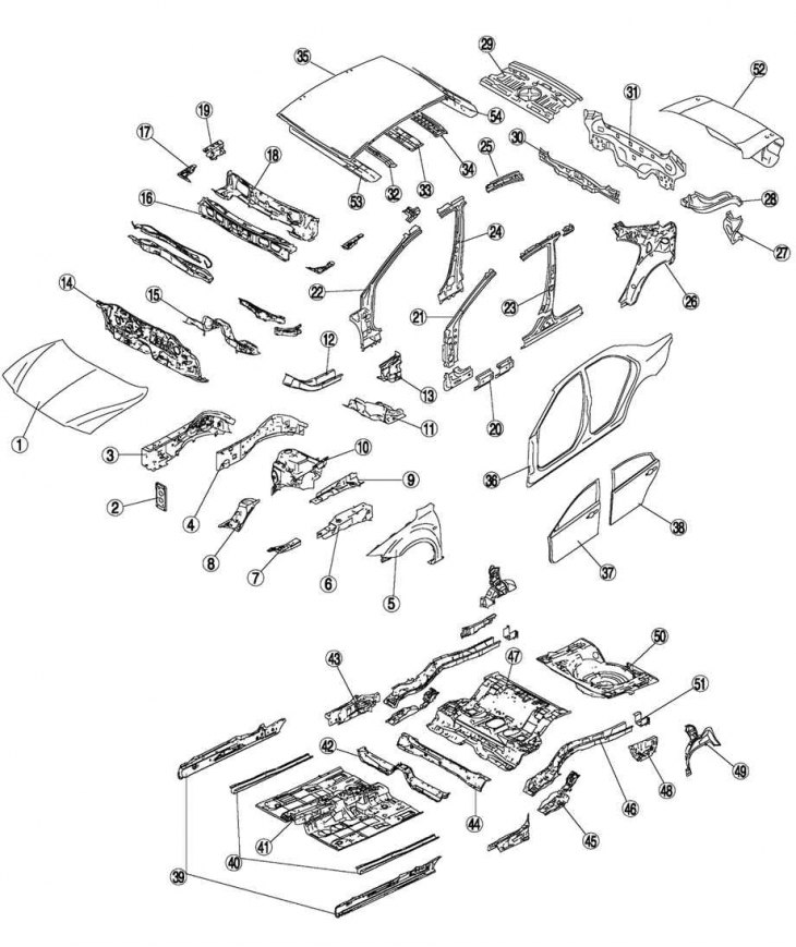 Figura. 8.1. Piese de caroserie Mazda 6 («sedan»)